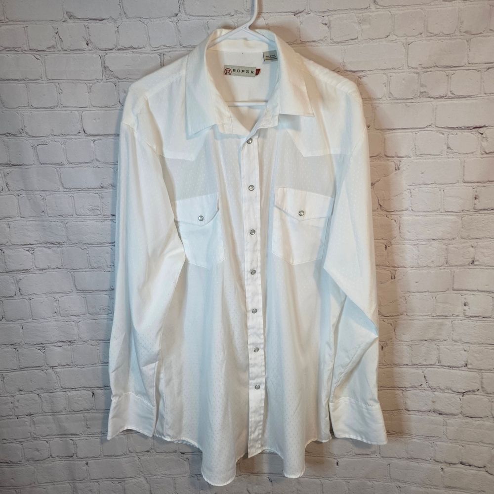 Roper Men's White Longsleeve Pearl Snap Shirt, Size XL